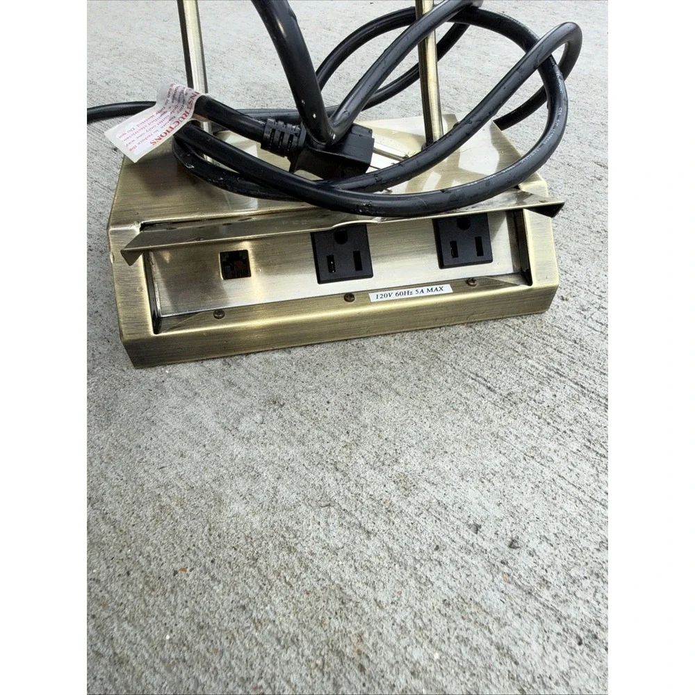 COMPUTER PHONE BANKER'S LAMP CHARGING STATION ANTIQUE BRASS FINISH OUTLETS 2 Pwr
